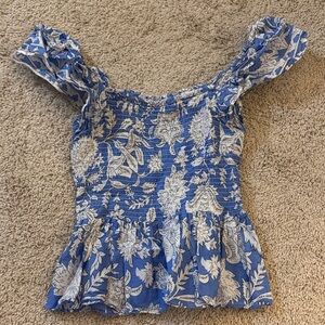 Floral Blue and White Women's Top